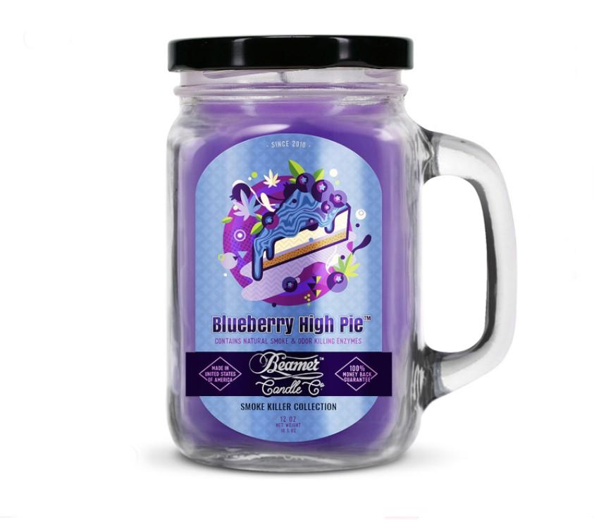 Smoke Killer illatgyertya üvegedényben, füllel és fém kupakkal – Blueberry High Pie - nagy